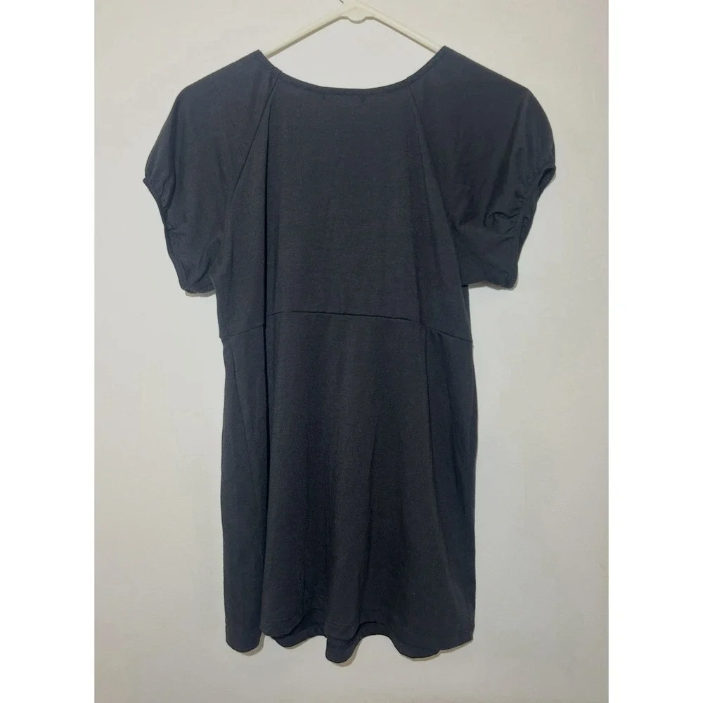 Daisy Fuentes Black Tie Front Short Sleeve Blouse Top Pullover Casual Women's M